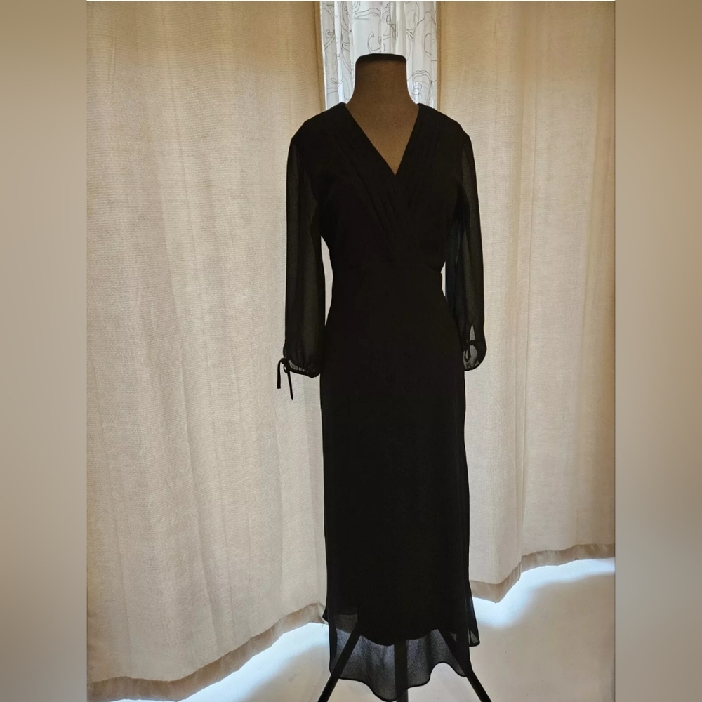 K Studio Whimsigoth Chic Empire Waist Front Wrap Holiday Party Black Dress 12